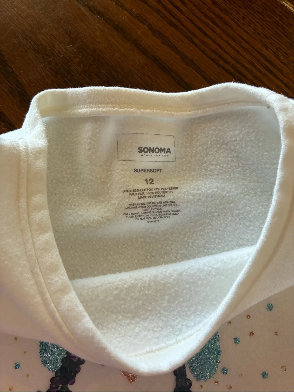 Sonoma Girl's White Winter Penguin Sequin Sweater Pullover Fleece Cotton Size 12